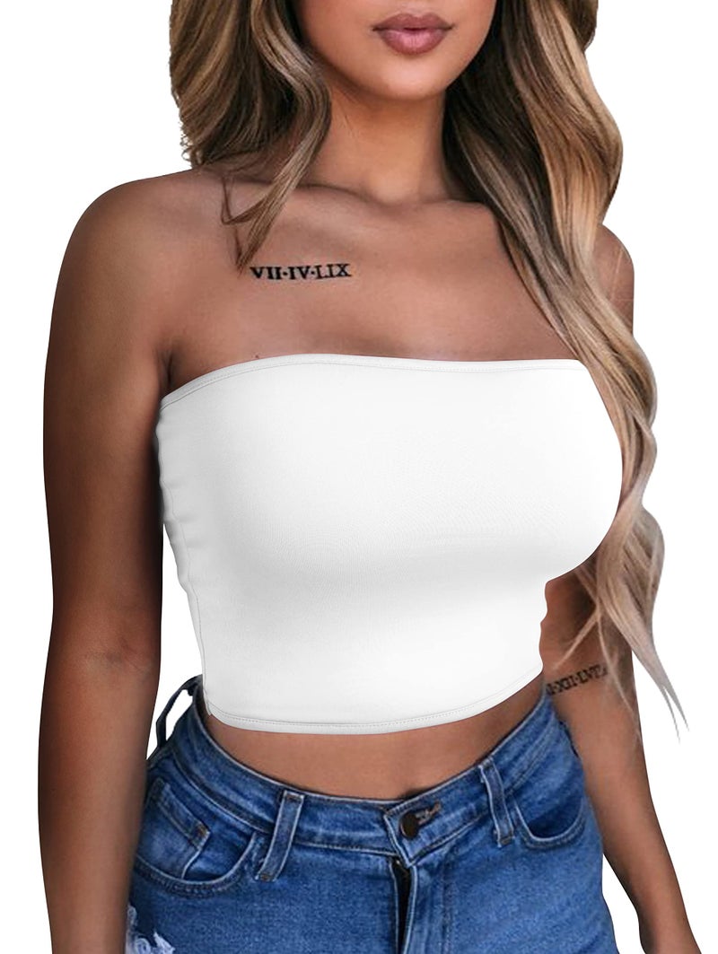 LAGSHIAN Women's Sexy Crop Top Sleeveless Stretchy Solid Strapless Tube Top White - Image 1